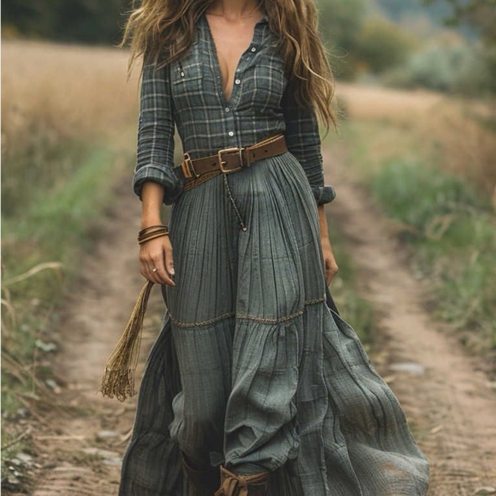 Blue long sleeve denim dress